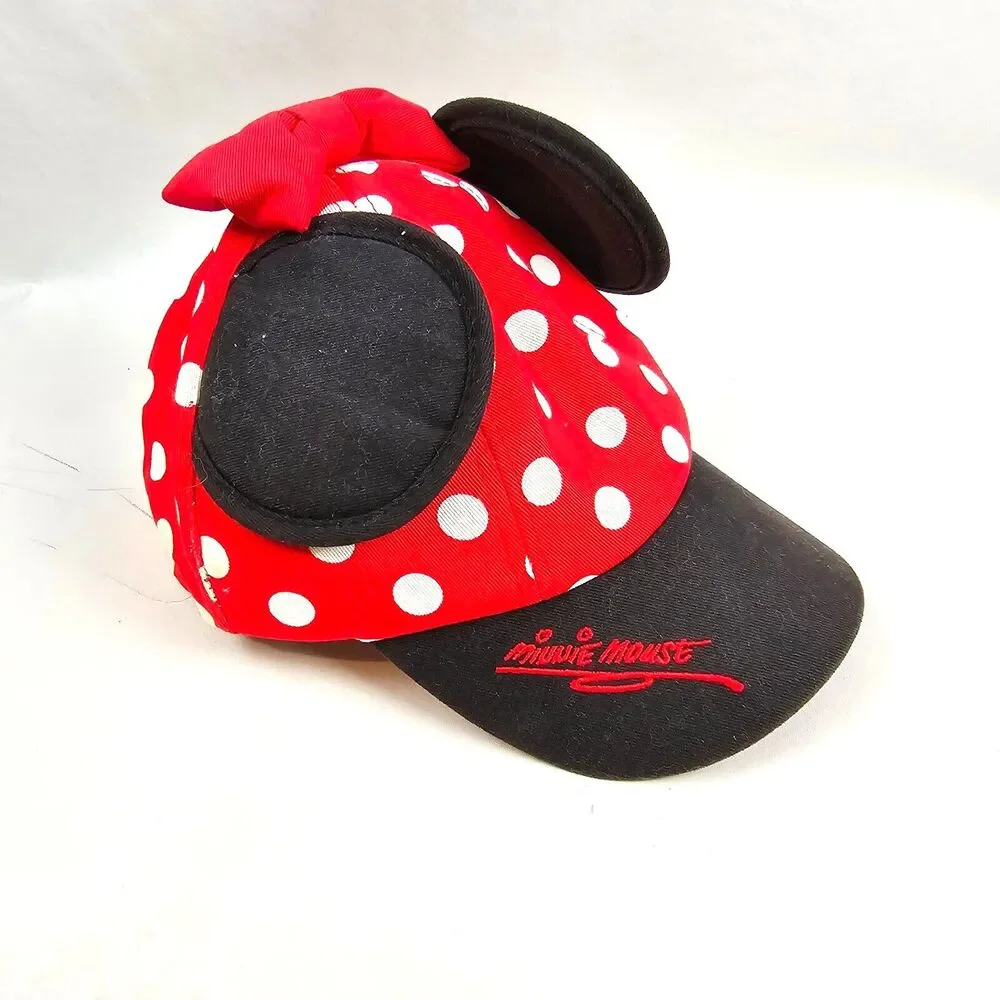 Minnie Mouse Polka Dot Ears Snapback Hat Cap Disney Parks World Girl Red Youth